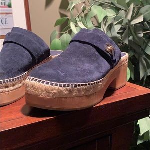 Chanel Navy Suede Clogs